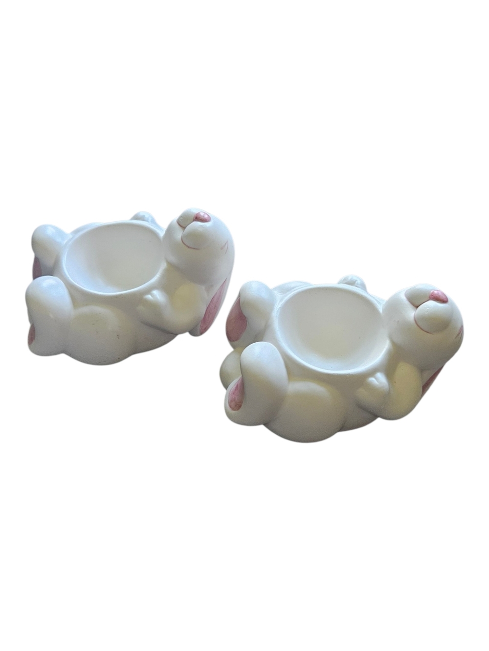 Set Of 2 Vintage Dept  56 Bunny Rabbit Egg Holders Decoration Candle Holders